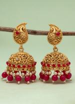   Traditional Wear  Rani Pink Color Rajwadi Matte Gold Earrings